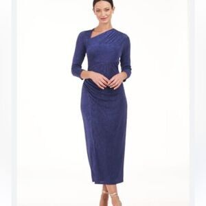 JS Collections Navy Blue Violetta Knit Tea Length Dress | size 4